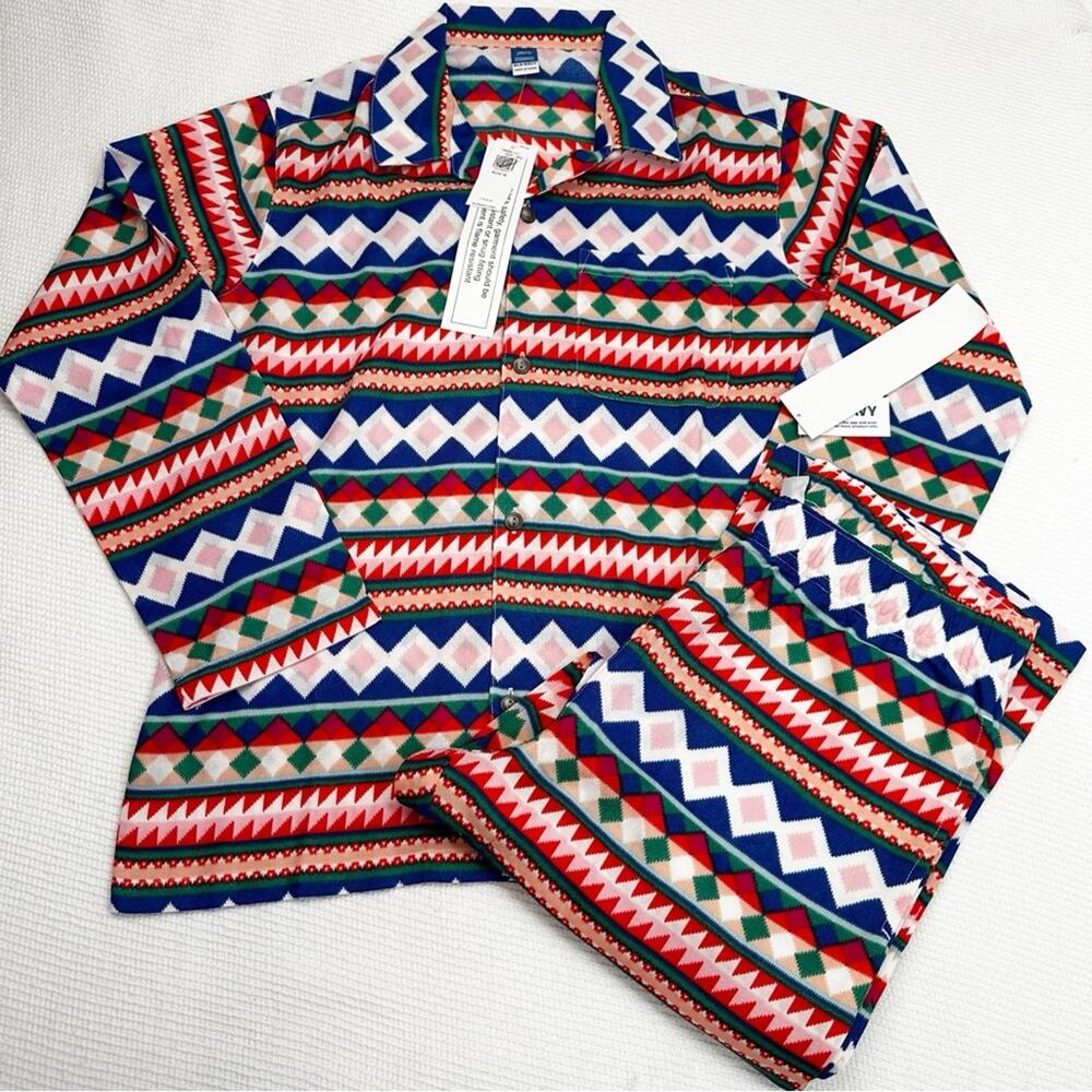 Old Navy gender neutral button front holiday Colorful Geometric Kids Pajamas